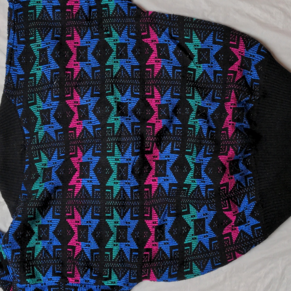 Vintage 90s Colorful Abstract Print V Neck Sweater Size L Grannycore - Picture 7 of 7